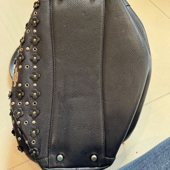 Navy Blue Coach Shoulder Bag With Silver Floral Rivets - Picture 3 of 8